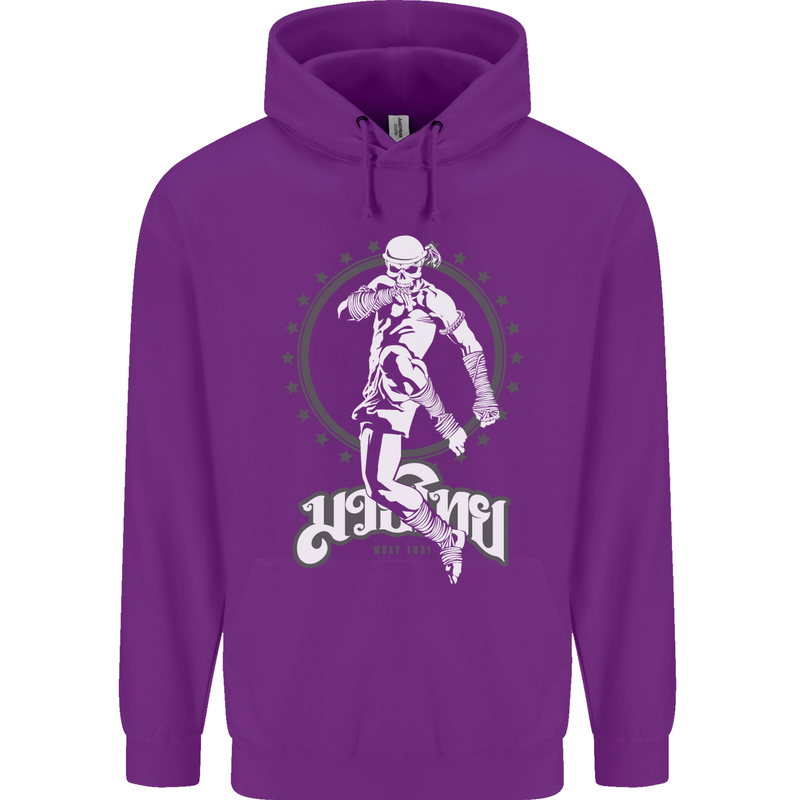 Muay Thai Skeleton MMA Mixed Martial Arts Mens 80% Cotton Hoodie Purple