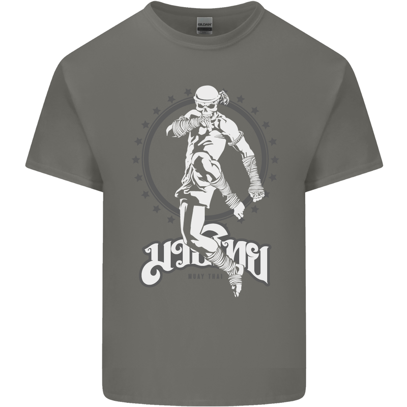 Muay Thai Skeleton MMA Mixed Martial Arts Mens Cotton T-Shirt Tee Top Charcoal