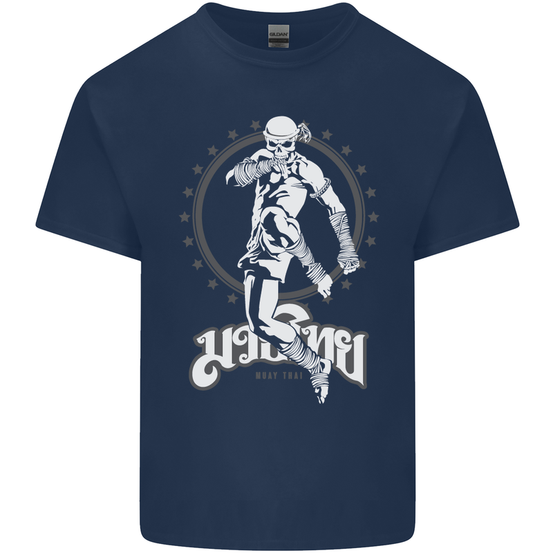 Muay Thai Skeleton MMA Mixed Martial Arts Mens Cotton T-Shirt Tee Top Navy Blue