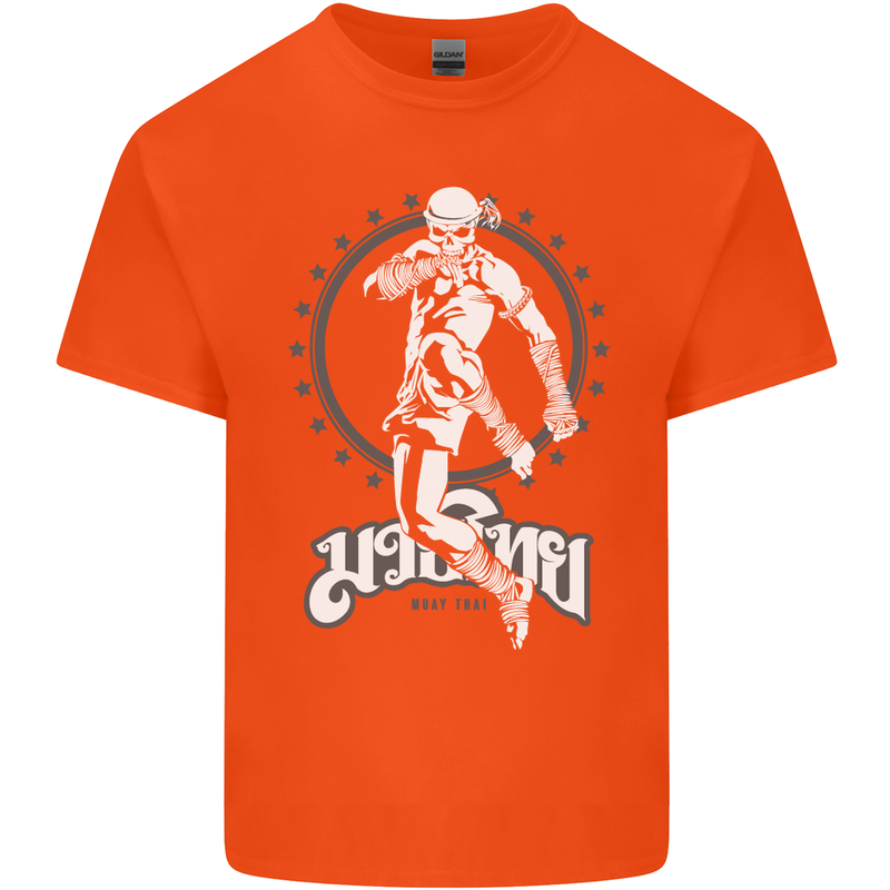 Muay Thai Skeleton MMA Mixed Martial Arts Mens Cotton T-Shirt Tee Top Orange
