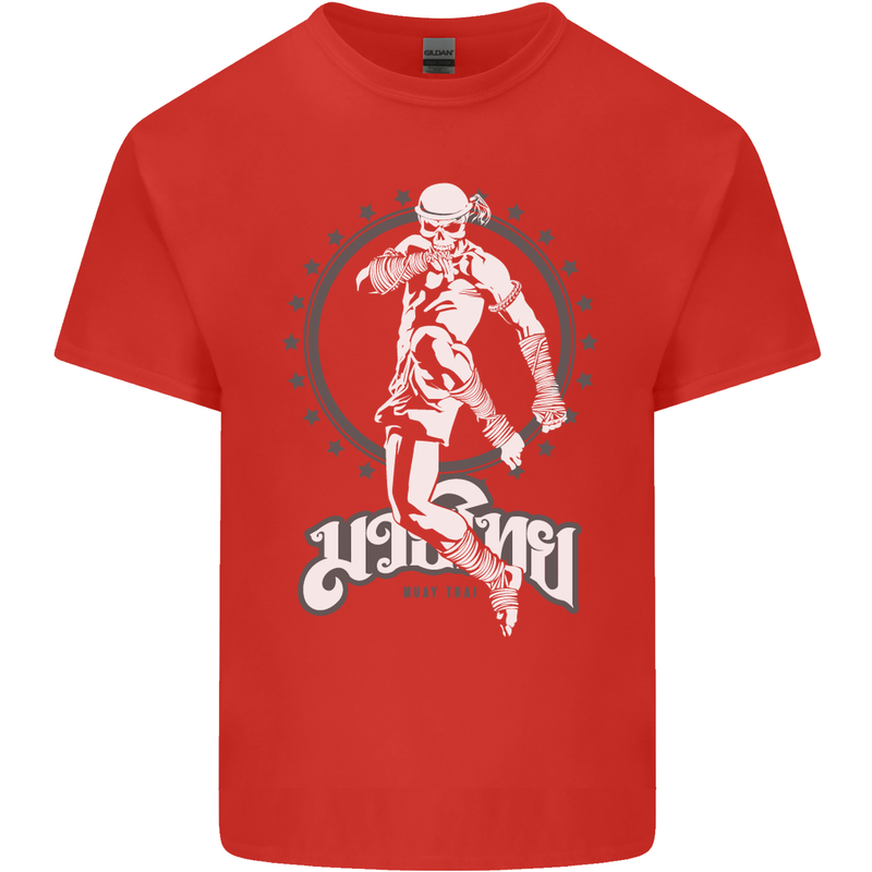 Muay Thai Skeleton MMA Mixed Martial Arts Mens Cotton T-Shirt Tee Top Red
