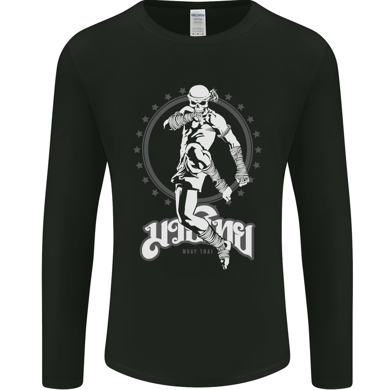 Muay Thai Skeleton MMA Mixed Martial Arts Mens Long Sleeve T-Shirt Black