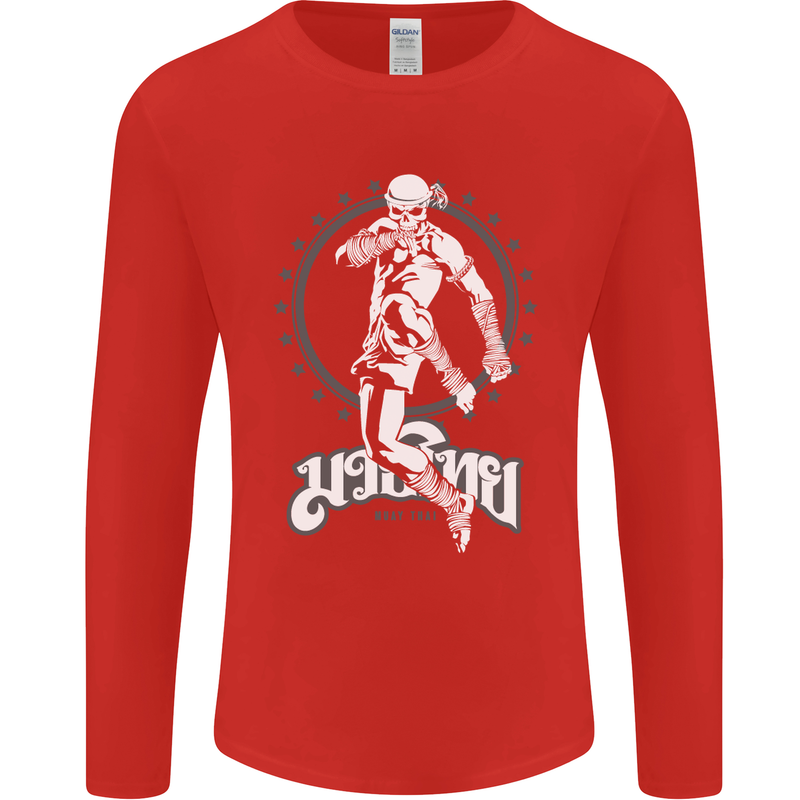 Muay Thai Skeleton MMA Mixed Martial Arts Mens Long Sleeve T-Shirt Red