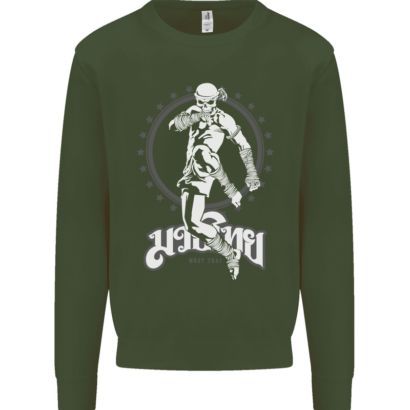 Muay Thai Skeleton MMA Mixed Martial Arts Mens Sweatshirt Jumper Forest Green