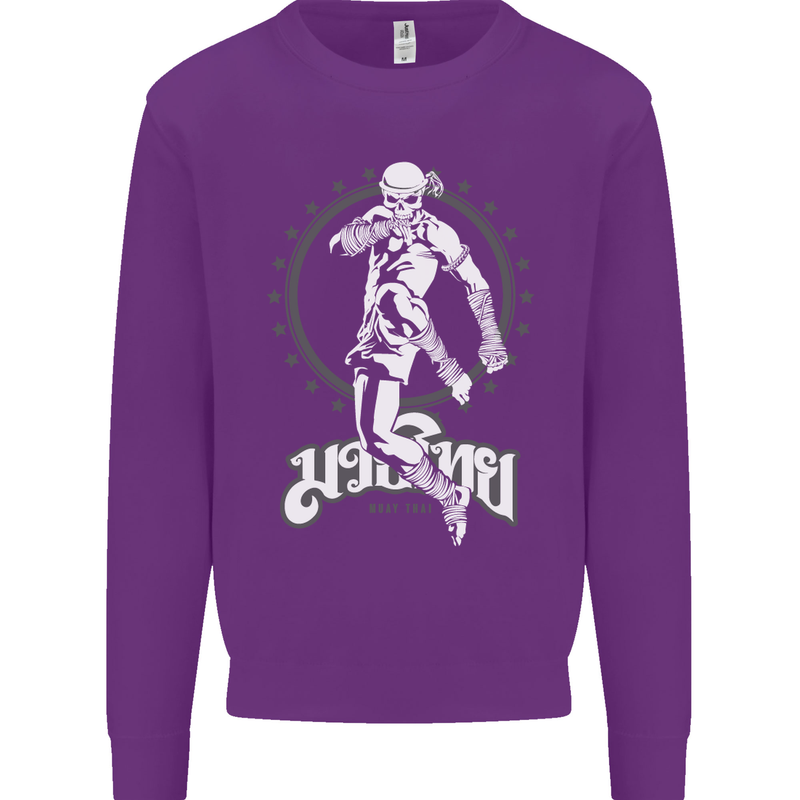 Muay Thai Skeleton MMA Mixed Martial Arts Mens Sweatshirt Jumper Purple