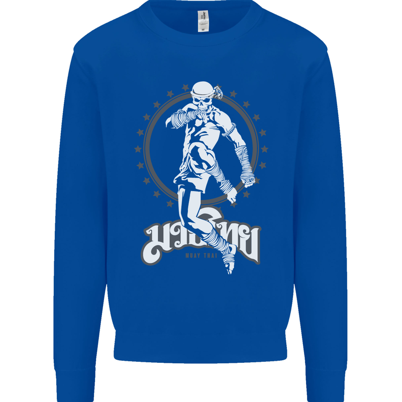 Muay Thai Skeleton MMA Mixed Martial Arts Mens Sweatshirt Jumper Royal Blue