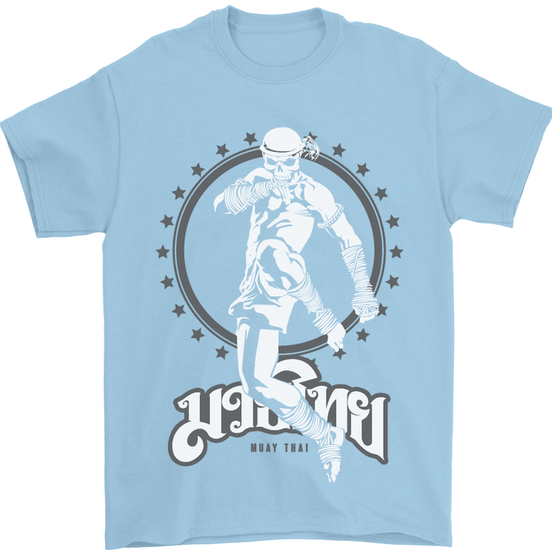 Muay Thai Skeleton MMA Mixed Martial Arts Mens T-Shirt Cotton Gildan Light Blue