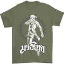 Muay Thai Skeleton MMA Mixed Martial Arts Mens T-Shirt Cotton Gildan Military Green