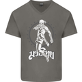 Muay Thai Skeleton MMA Mixed Martial Arts Mens V-Neck Cotton T-Shirt Charcoal
