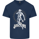 Muay Thai Skeleton MMA Mixed Martial Arts Mens V-Neck Cotton T-Shirt Navy Blue