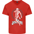 Muay Thai Skeleton MMA Mixed Martial Arts Mens V-Neck Cotton T-Shirt Red