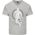 Muay Thai Skeleton MMA Mixed Martial Arts Mens V-Neck Cotton T-Shirt Sports Grey