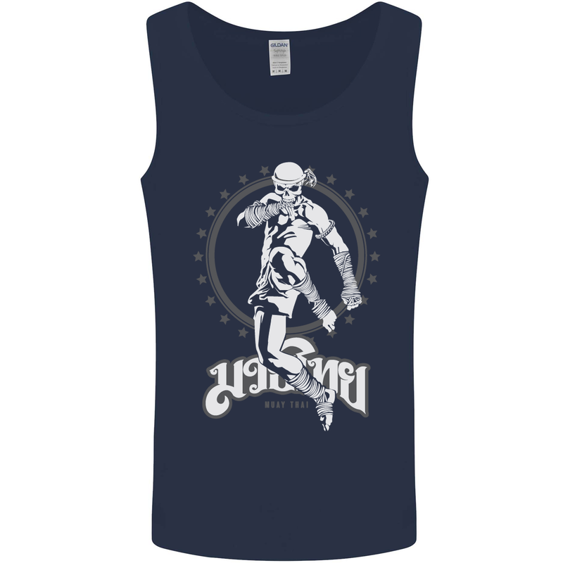 Muay Thai Skeleton MMA Mixed Martial Arts Mens Vest Tank Top Navy Blue