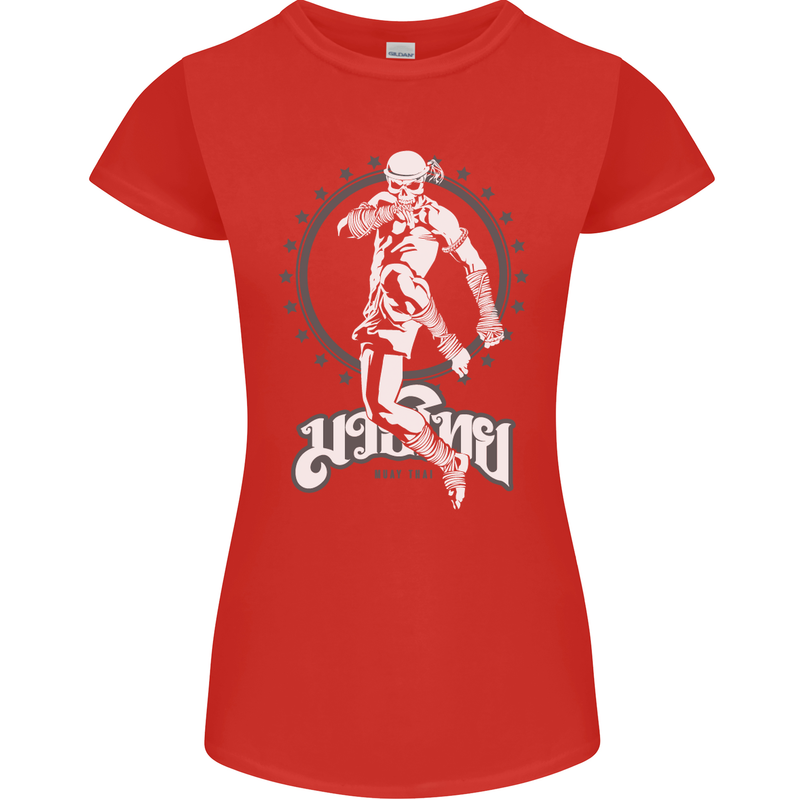 Muay Thai Skeleton MMA Mixed Martial Arts Womens Petite Cut T-Shirt Red