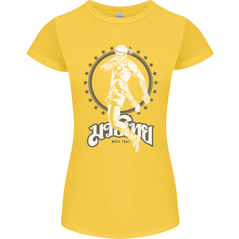 Muay Thai Skeleton MMA Mixed Martial Arts Womens Petite Cut T-Shirt Yellow
