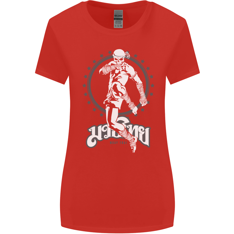 Muay Thai Skeleton MMA Mixed Martial Arts Womens Wider Cut T-Shirt Red