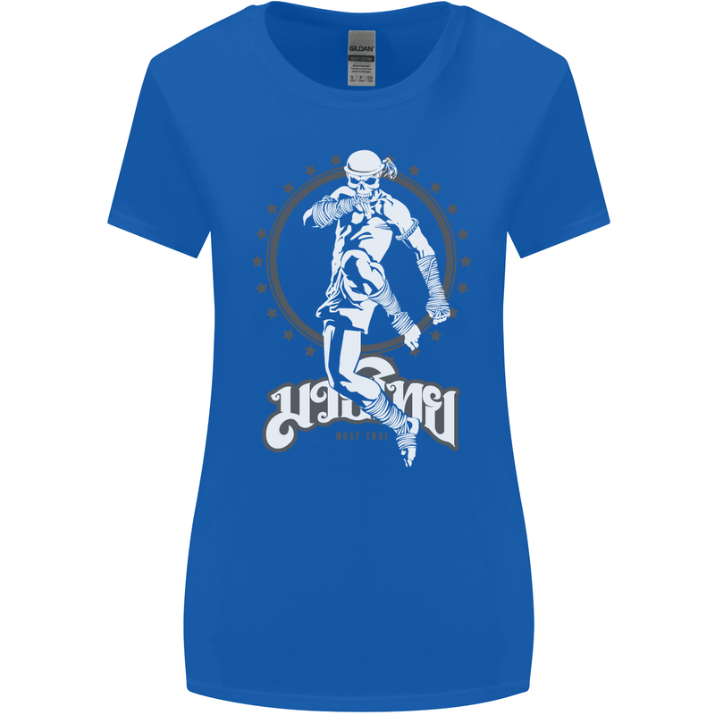 Muay Thai Skeleton MMA Mixed Martial Arts Womens Wider Cut T-Shirt Royal Blue