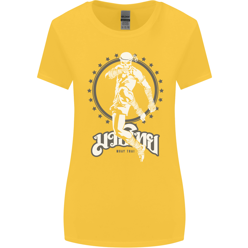 Muay Thai Skeleton MMA Mixed Martial Arts Womens Wider Cut T-Shirt Yellow