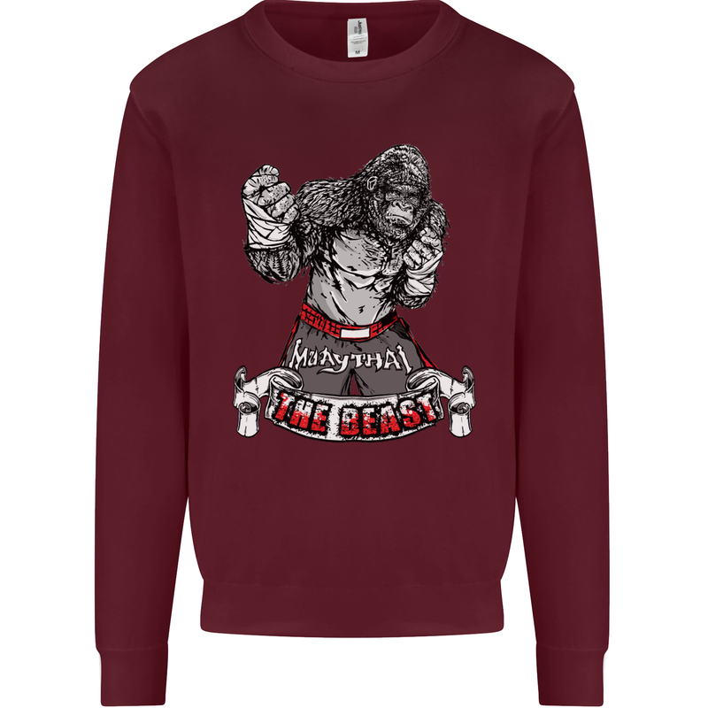 Muay Thai The Beast MMA Mixed Martial Arts Kids Sweatshirt Jumper Maroon