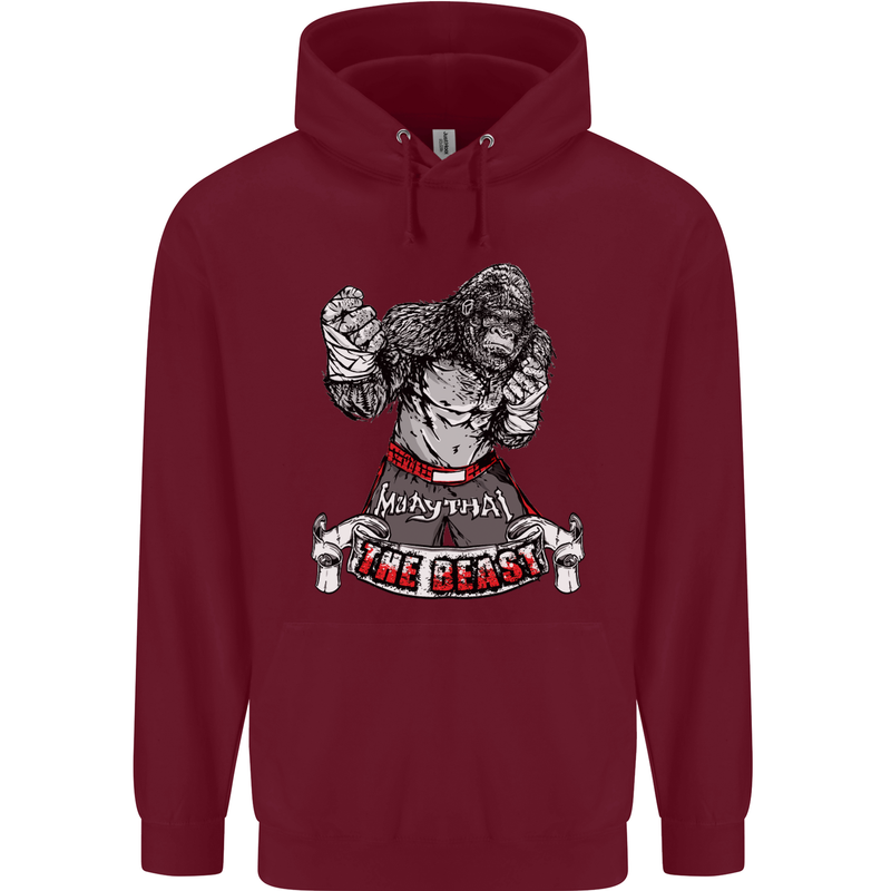 Muay Thai The Beast MMA Mixed Martial Arts Mens 80% Cotton Hoodie Maroon
