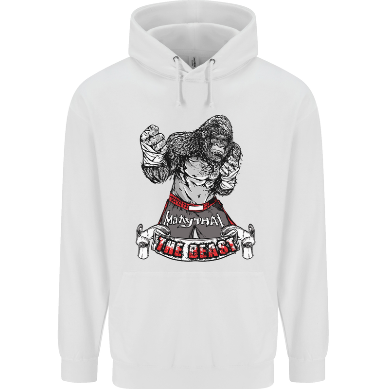 Muay Thai The Beast MMA Mixed Martial Arts Mens 80% Cotton Hoodie White