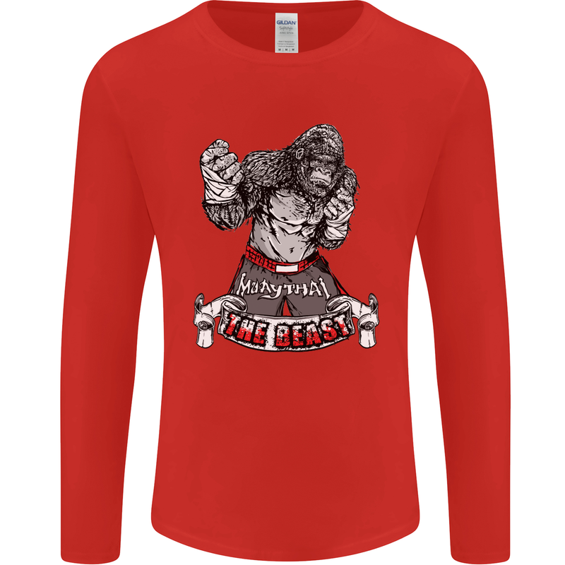Muay Thai The Beast MMA Mixed Martial Arts Mens Long Sleeve T-Shirt Red