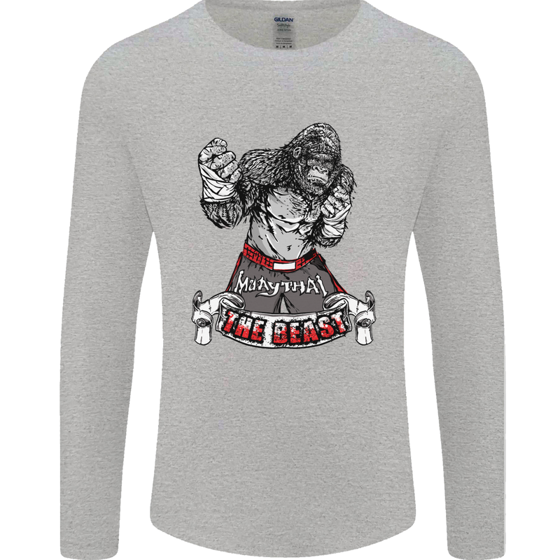 Muay Thai The Beast MMA Mixed Martial Arts Mens Long Sleeve T-Shirt Sports Grey