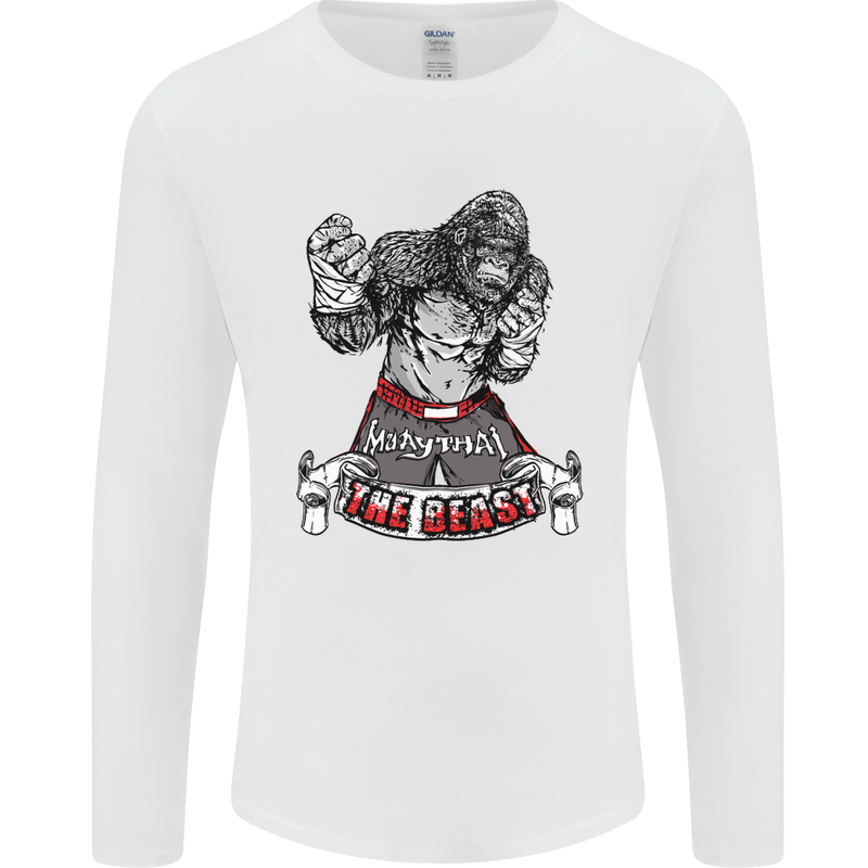 Muay Thai The Beast MMA Mixed Martial Arts Mens Long Sleeve T-Shirt White