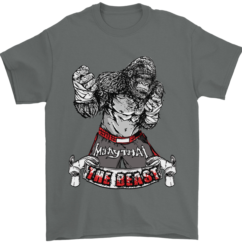 Muay Thai The Beast MMA Mixed Martial Arts Mens T-Shirt Cotton Gildan Charcoal