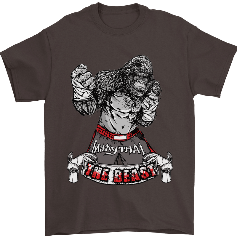 Muay Thai The Beast MMA Mixed Martial Arts Mens T-Shirt Cotton Gildan Dark Chocolate