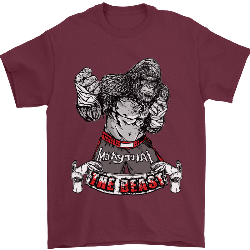 Muay Thai The Beast MMA Mixed Martial Arts Mens T-Shirt Cotton Gildan Maroon