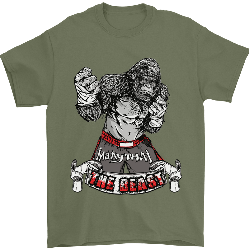 Muay Thai The Beast MMA Mixed Martial Arts Mens T-Shirt Cotton Gildan Military Green