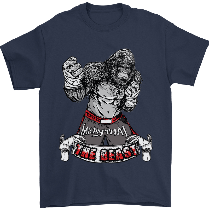 Muay Thai The Beast MMA Mixed Martial Arts Mens T-Shirt Cotton Gildan Navy Blue