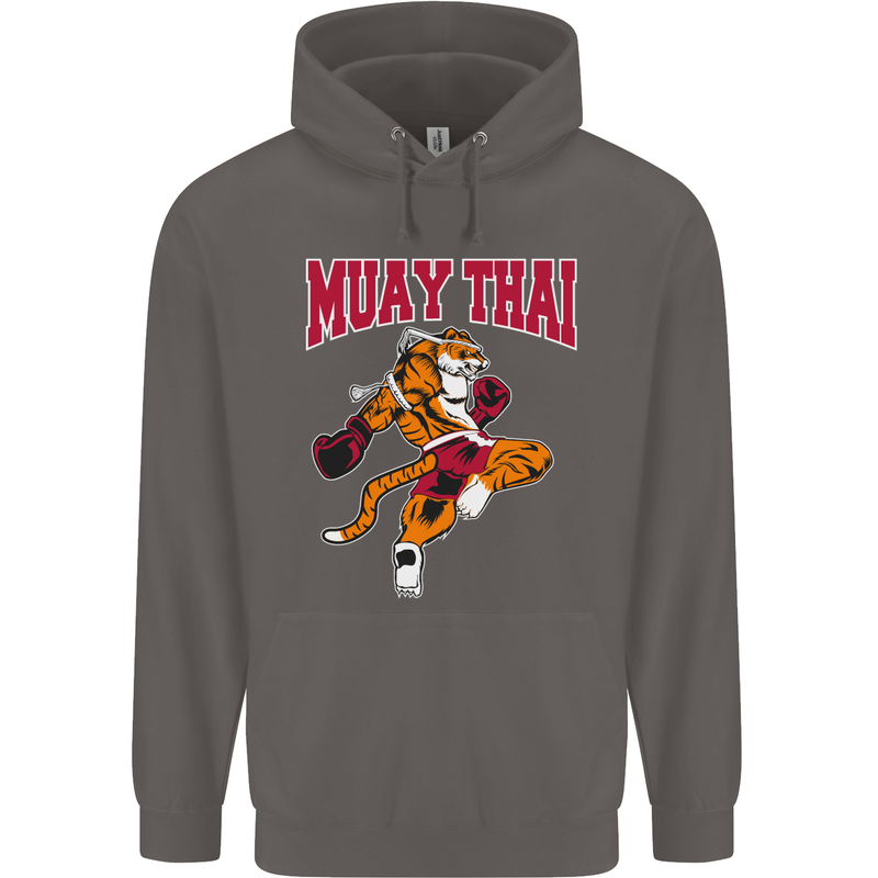 Muay Thai Tiger MMA Mixed Martial Arts Mens 80% Cotton Hoodie Charcoal