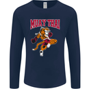Muay Thai Tiger MMA Mixed Martial Arts Mens Long Sleeve T-Shirt Navy Blue