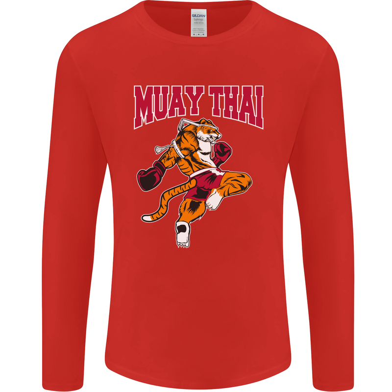 Muay Thai Tiger MMA Mixed Martial Arts Mens Long Sleeve T-Shirt Red