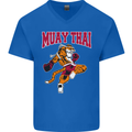 Muay Thai Tiger MMA Mixed Martial Arts Mens V-Neck Cotton T-Shirt Royal Blue