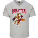 Muay Thai Tiger MMA Mixed Martial Arts Mens V-Neck Cotton T-Shirt Sports Grey