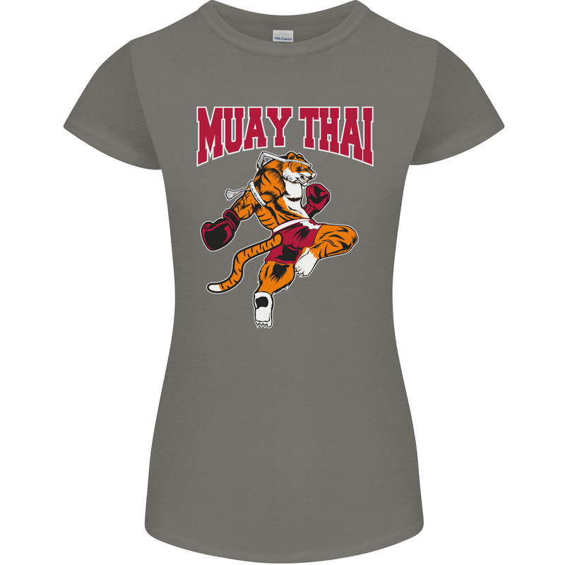 Muay Thai Tiger MMA Mixed Martial Arts Womens Petite Cut T-Shirt Charcoal
