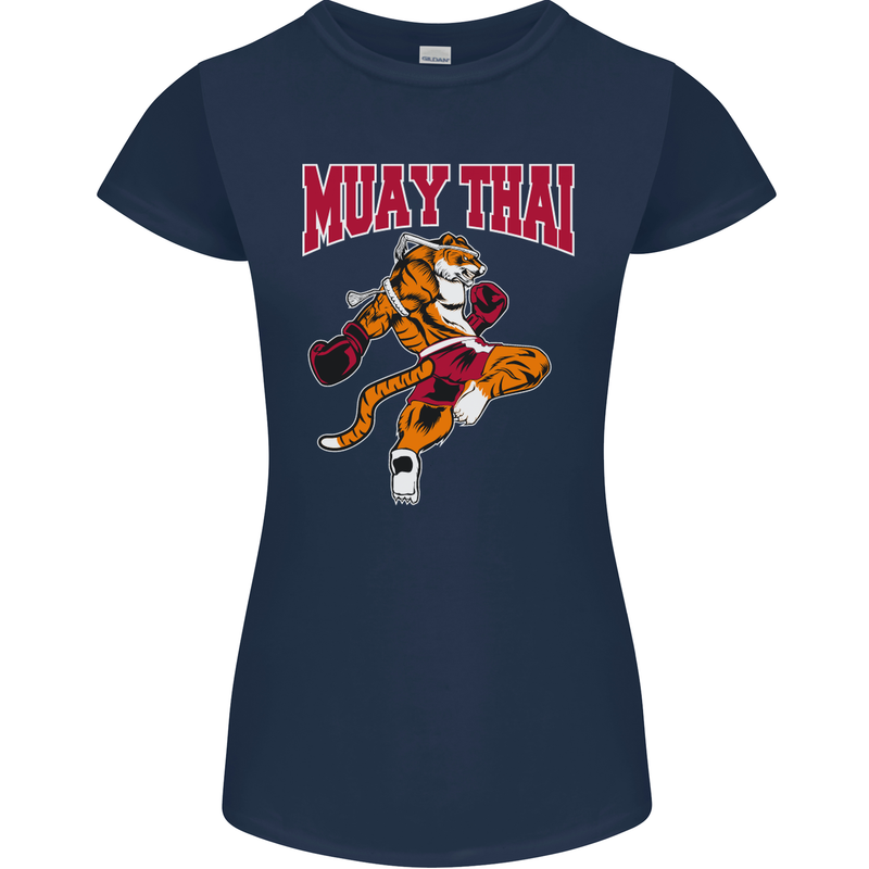 Muay Thai Tiger MMA Mixed Martial Arts Womens Petite Cut T-Shirt Navy Blue