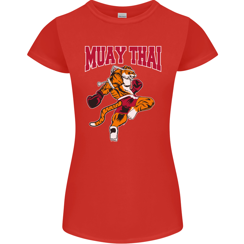 Muay Thai Tiger MMA Mixed Martial Arts Womens Petite Cut T-Shirt Red