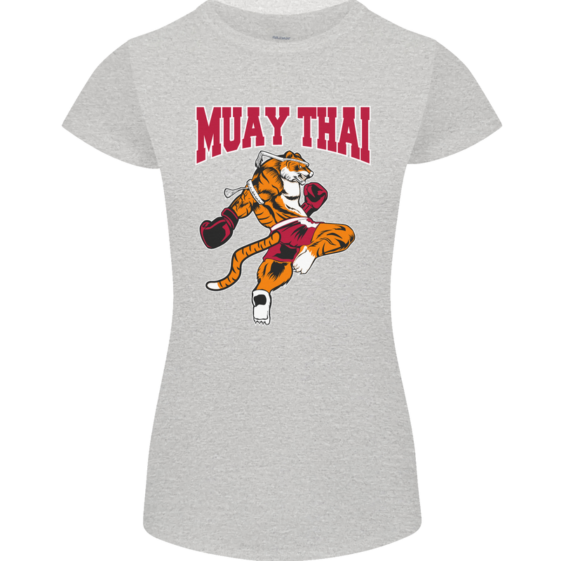 Muay Thai Tiger MMA Mixed Martial Arts Womens Petite Cut T-Shirt Sports Grey