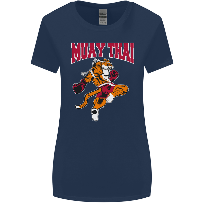 Muay Thai Tiger MMA Mixed Martial Arts Womens Wider Cut T-Shirt Navy Blue