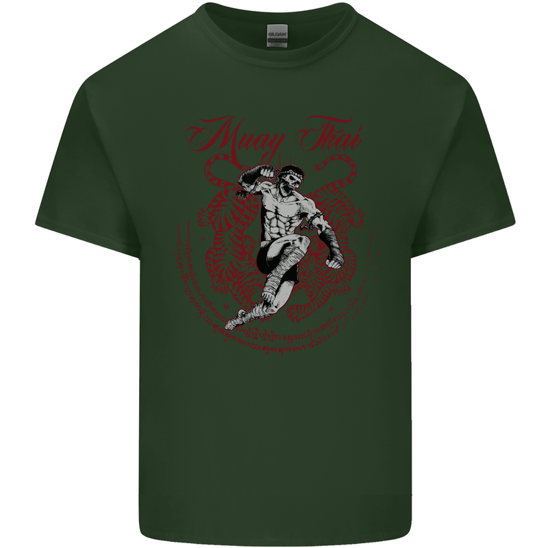 Muay Thai Tiger Warrior MMA Martial Arts Mens Cotton T-Shirt Tee Top Forest Green