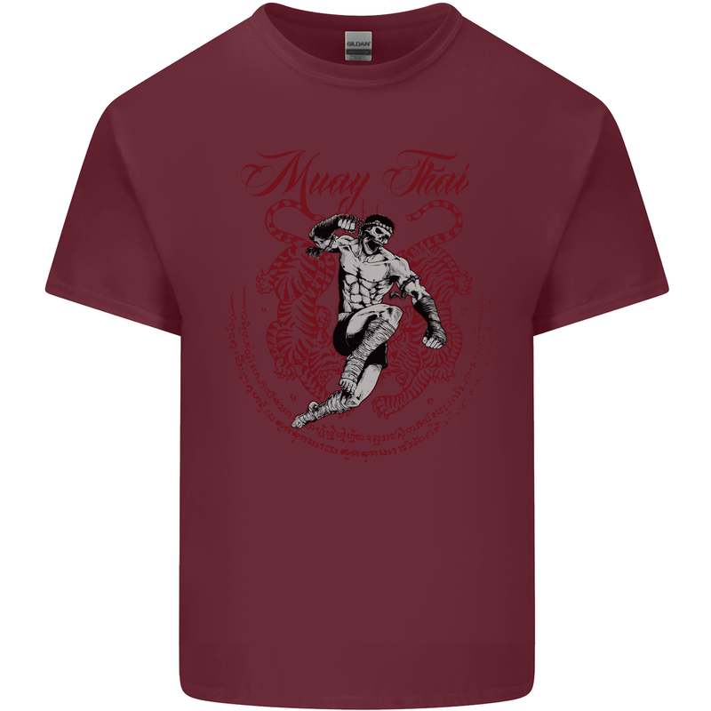 Muay Thai Tiger Warrior MMA Martial Arts Mens Cotton T-Shirt Tee Top Maroon