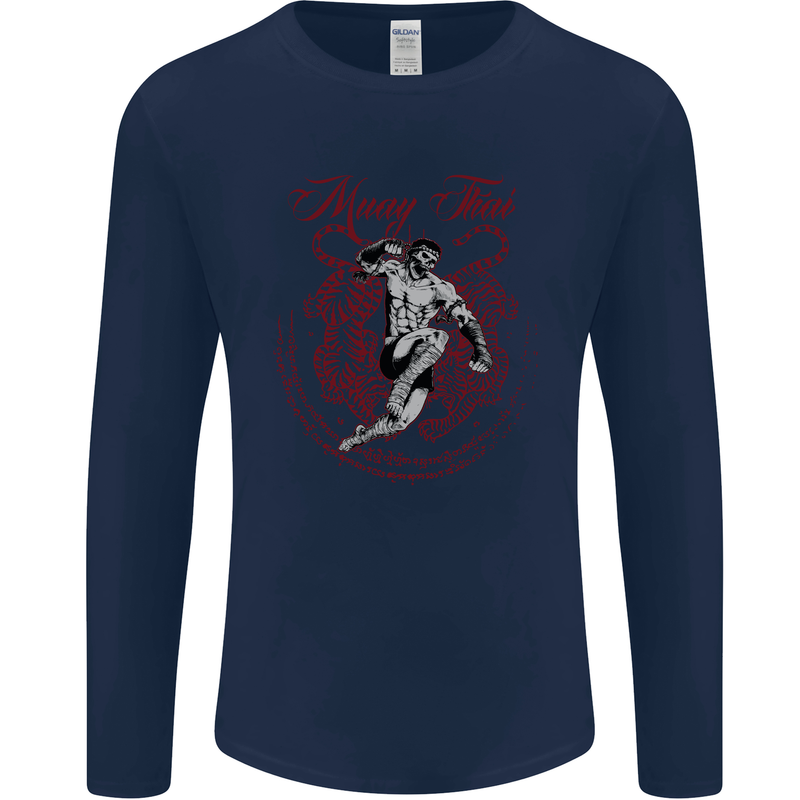 Muay Thai Tiger Warrior MMA Martial Arts Mens Long Sleeve T-Shirt Navy Blue