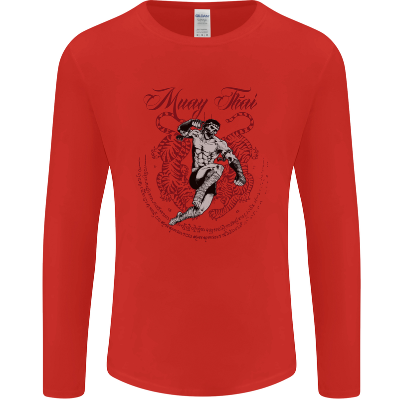 Muay Thai Tiger Warrior MMA Martial Arts Mens Long Sleeve T-Shirt Red