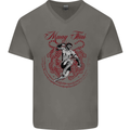 Muay Thai Tiger Warrior MMA Martial Arts Mens V-Neck Cotton T-Shirt Charcoal