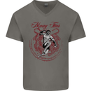 Muay Thai Tiger Warrior MMA Martial Arts Mens V-Neck Cotton T-Shirt Charcoal