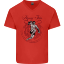 Muay Thai Tiger Warrior MMA Martial Arts Mens V-Neck Cotton T-Shirt Red
